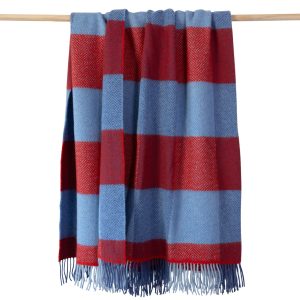 Merino Wool Cashmere Throw Blue Burgundy Block