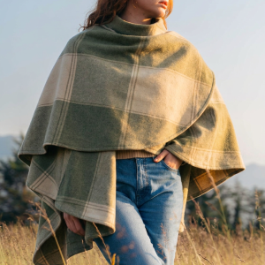 Lambswool Cape Green and Cream Check