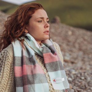 Irish Wool Scarf Long Green Red OverCheck Plaid - John Hanly