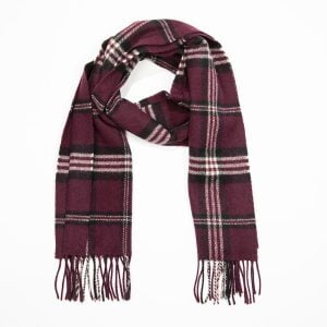 Irish Wool Scarf Short Maroon Black Check
