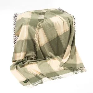 Lambswool Throw Green and Cream Check