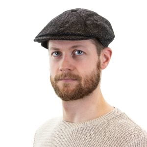 Eight Piece Newsboy Cap Charcoal Grey Herringbone - 8 PC D41