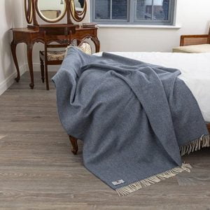 Oversize Merino Wool Cashmere Throw Denim Cream