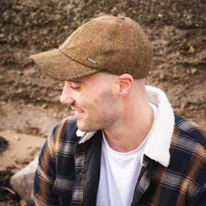 Baseball Cap with Ear Flap Tan Brown Herringbone - BC-H56