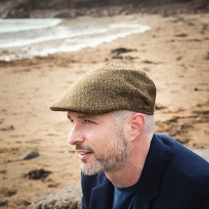 Tweed Sports Cap Beige Dark Brown Herringbone - H16