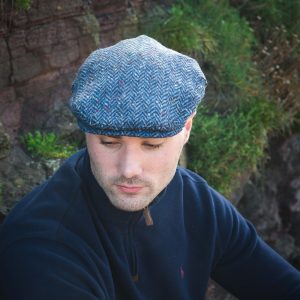 Irish Tweed Cap Denim Navy Herringbone Donegal - SC-H27