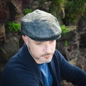 Irish Tweed Cap Charcoal Black Herringbone - TC-D41