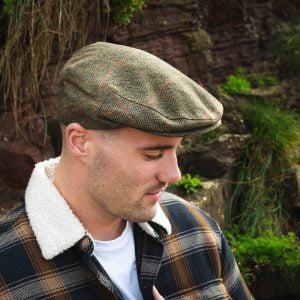 Irish Tweed Cap Rust Dark Brown Orange Overcheck - TC-D57