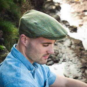 Irish Tweed Cap Forest Green Rust Overcheck - TC-H55