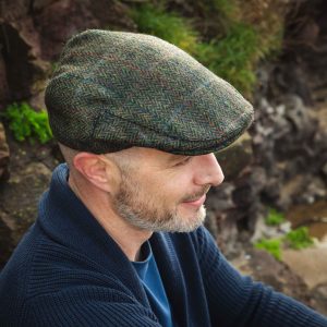 Irish Tweed Cap Dark Green Black Herringbone - TC-H58