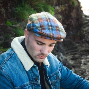 Irish Tweed Cap Gold Rust Blue Check - TC-H78