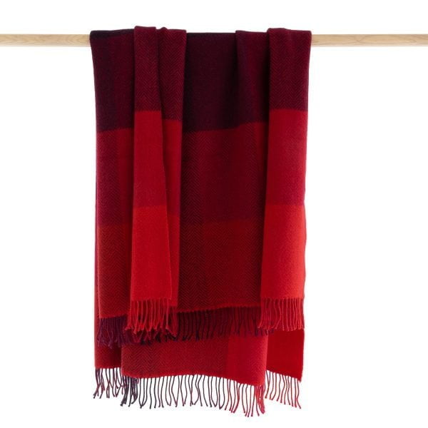 Merino Wool Cashmere Throw in Red Wine Burgundy Blocks