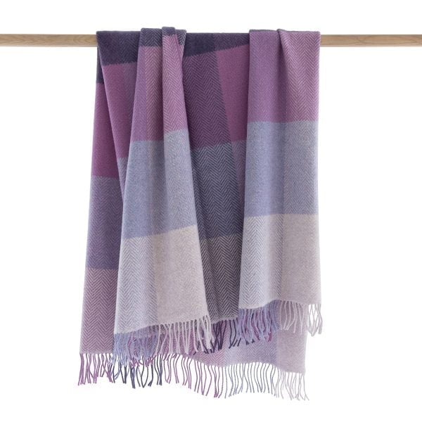 Merino Wool Cashmere Throw in Purple Lavender Lilac Blocks