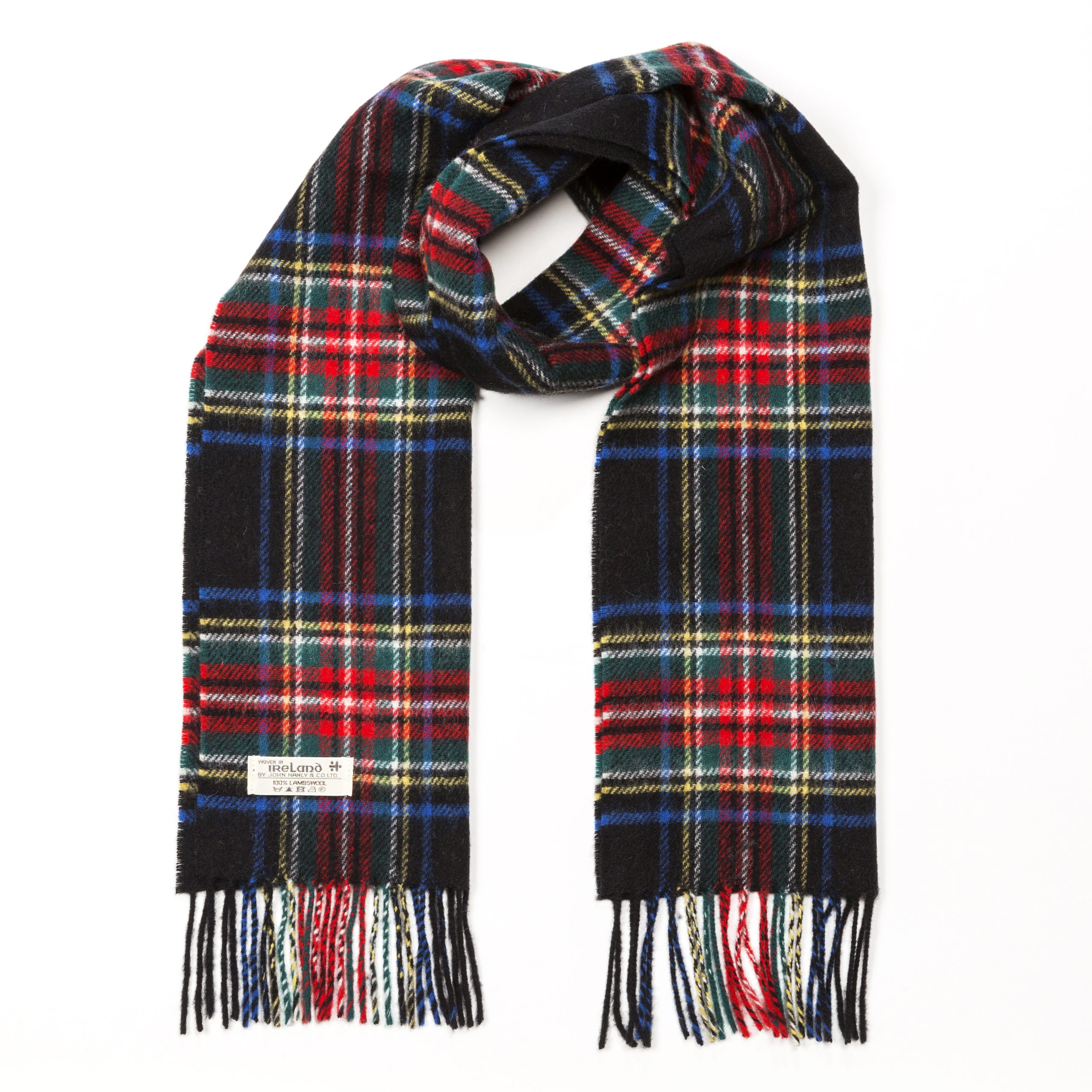 Merino Luxury Wool Scarf Black Stewart Tartan