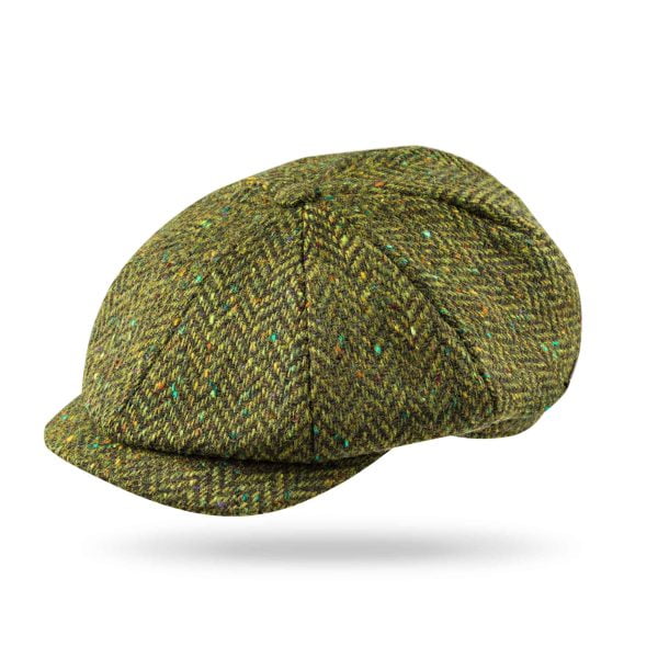 8 Piece Newspaper Boy Cap Moss Green Donegal Herringbone H15 - John Hanly & Co 8 Piece Newspaper Boy Cap Moss Green Donegal Herringbone H15 - John Hanly & Co