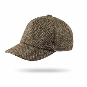 Baseball Cap with Earflaps Brown Green Donegal Herringbone