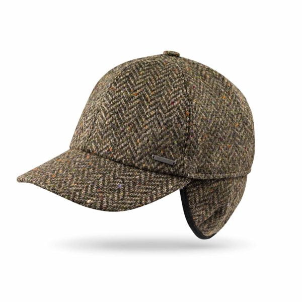 Baseball Cap with Earflaps Brown Green Donegal Herringbone BC H14-2 - John Hanly & Co Baseball Cap with Earflaps Brown Green Donegal Herringbone