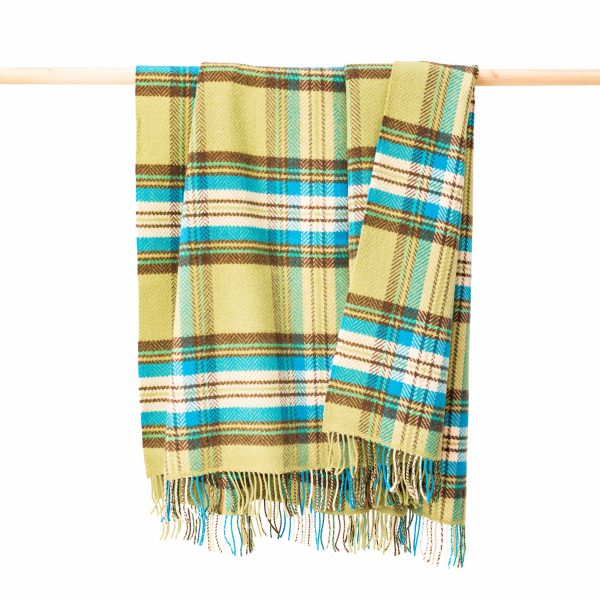 Merino Wool Cashmere Throw Green Blue Brown Plaid