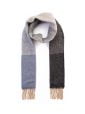 Cashmere Merino Scarf Grey to Blue Mixed Plaid