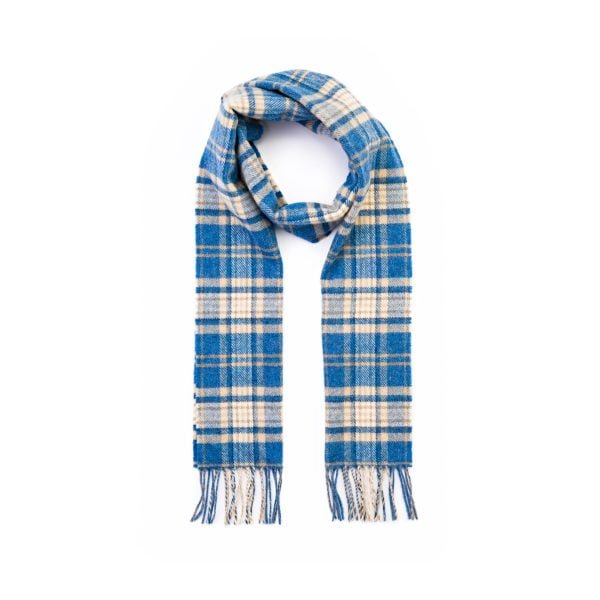 Irish Wool Scarf Long Blue Beige Check