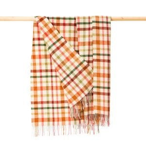 Lambswool Throw in Beige Green Rust Maroon Check