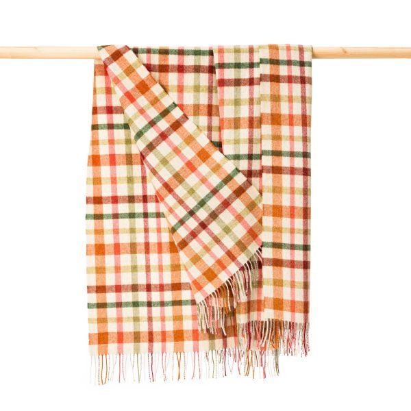 Lambswool Throw in Beige Green Rust Maroon Check