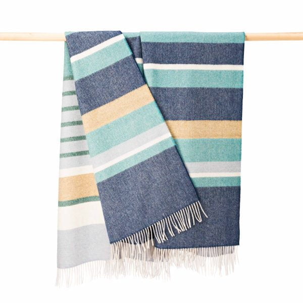 Merino Lambswool Blanket in Blue Stripe