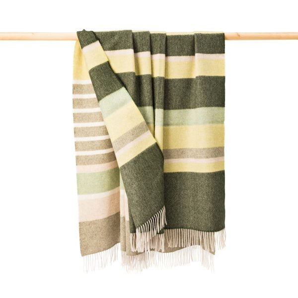 Merino Lambswool Blanket in Green Stripe