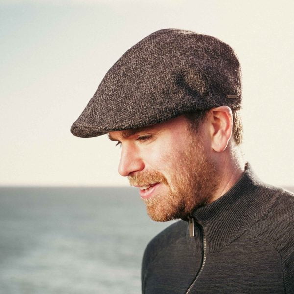 Sports Cap Charcoal Black Donegal Herringbone - D41 2 - John Hanly & Co Sports Cap Charcoal Black Donegal Herringbone - D41