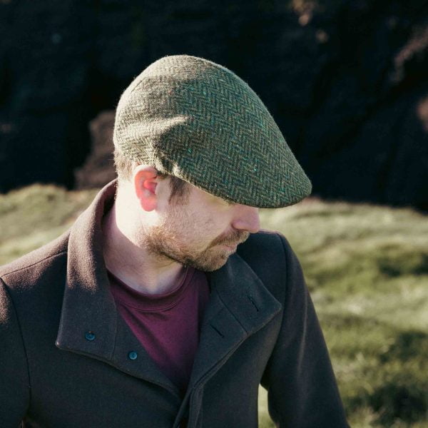Sports Cap Moss Green Donegal Herringbone H15 3 - John Hanly & Co Sports Cap Moss Green Donegal Herringbone H15