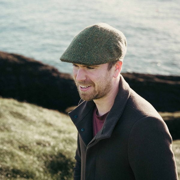 Sports Cap Moss Green Donegal Herringbone H15 1 - John Hanly & Co Sports Cap Moss Green Donegal Herringbone H15