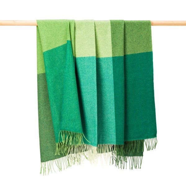 Lambswool Throw in Multi Col Green Large Blocks