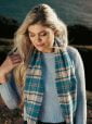 Irish Wool Scarf Long Blue Beige Check