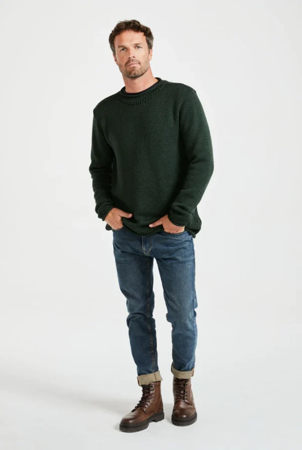 B782_MoycullenRollNeckSweater_Mens_Merino_MossGreen_02-John Hanly & Co B782_MoycullenRollNeckSweater_Mens_Merino_MossGreen