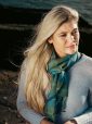 175 - Merino Wool Scarf Denim Green Check 2