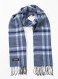 189 - Merino Wool Scarf Denim Grey Plaid 1