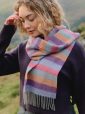1904 - Irish Wool Scarf Long Purple Orange Pink Stripe Herringbone 3