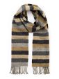 1905 - Irish Wool Scarf Long Grey Camel Silver Stripe Herringbone 1
