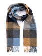 1919 - Irish Wool Scarf Long Beige Grey Blue Silver Navy Block Check 1