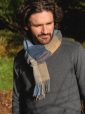 1919 - Irish Wool Scarf Long Beige Grey Blue Silver Navy Block Check 6