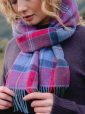 1940 - Irish Wool Scarf Long Raspberry Red Lavender Purple Check 3