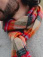 1964 - Irish Wool Scarf Long Beige Orange Red Charcoal Plaid 3