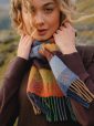 2405 - Merino Wool Cashmere Scarf Mustard Orange Blue Herringbone Block 4