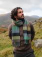 2406 - Merino Wool Cashmere Scarf Green Denim Charcoal Herringbone Block 5
