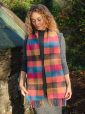 2407 - Merino Wool Cashmere Scarf Pink Coral Teal Herringbone Block 8