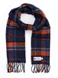 2408 - Merino Wool Cashmere Scarf Denim Orange Navy Check 1