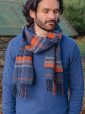 2408 - Merino Wool Cashmere Scarf Denim Orange Navy Check 4