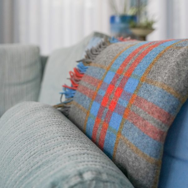 3137 - Merino Lambswool Blanket Grey Aqua Orange Mustard Check 2