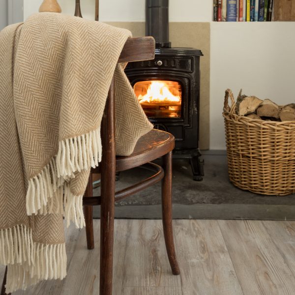 9010 - Oversize Merino Wool Cashmere Throw Beige Herringbone 4