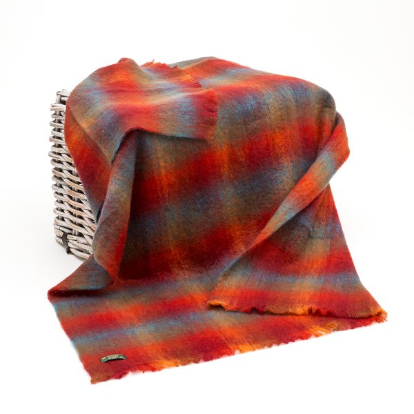 LM556 - Mohair Throw Bright Orange Red and Blue Check Mix LM556 - Mohair Throw Bright Orange Red and Blue Check Mix